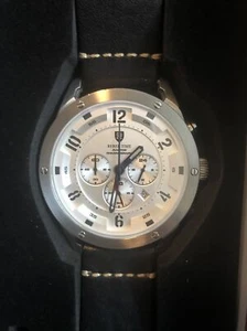 Rebel Time Aviator Chronograph Silver Dial 44 mm Case w Black Leather RP $330 - Picture 1 of 12