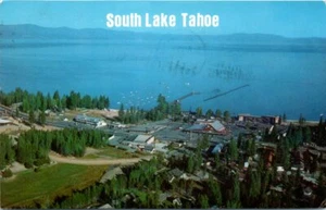 1960s NV Postcard Shopping Center South Lake Tahoe Aerial View Town - Picture 1 of 2