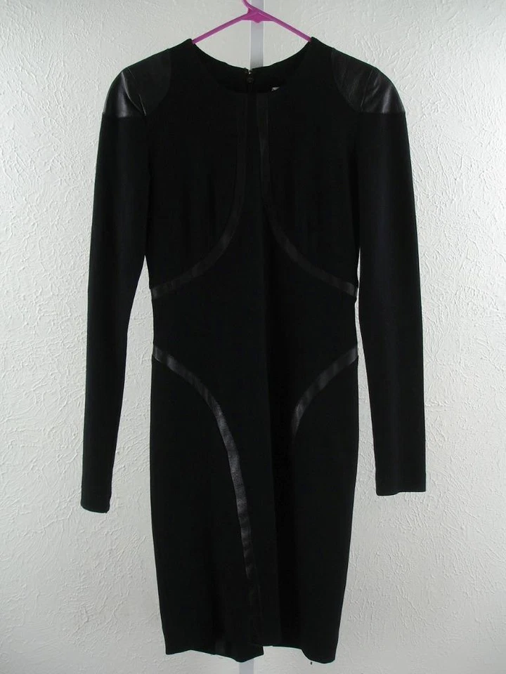 Vestido para mujer S Artelier Nicole Miller negro elástico piel de cordero ribete de cuero Foto 1 de 4