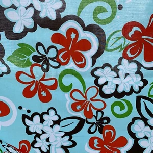 New Tiki Blue Fabric 2 3/4 yds Hawaiian Flowers Cotton Blend Apparel Hawaii - Picture 1 of 7