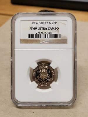 Rare 1986 Great Britain 20 Pence Coin NGC Proof 69 Ultra Cameo Blasted White TOP - Image 1 of 4