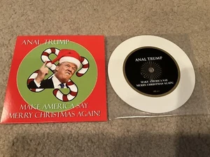 Anal Trump Make America Say Merry Christmas Again 5" white wax Pinback Rob Crow - Picture 1 of 2