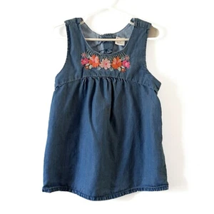 Gymboree Girls sz 6 Blue Embroidered Chambray Denim Flowy Tank Top - Picture 1 of 6