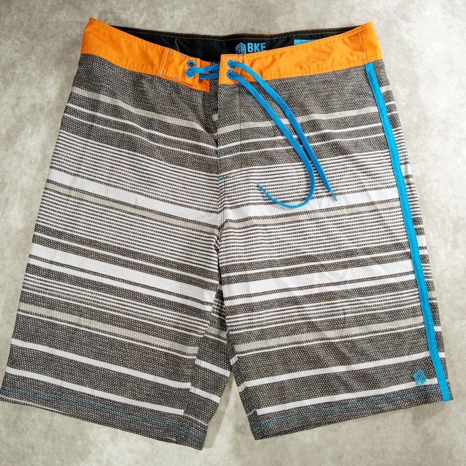 Pantalones Cortos de Tabla Hebilla BKE Sport Para Hombre 38 Calce Ajustado Rayas Gris Naranja Azul Foto 1 de 4