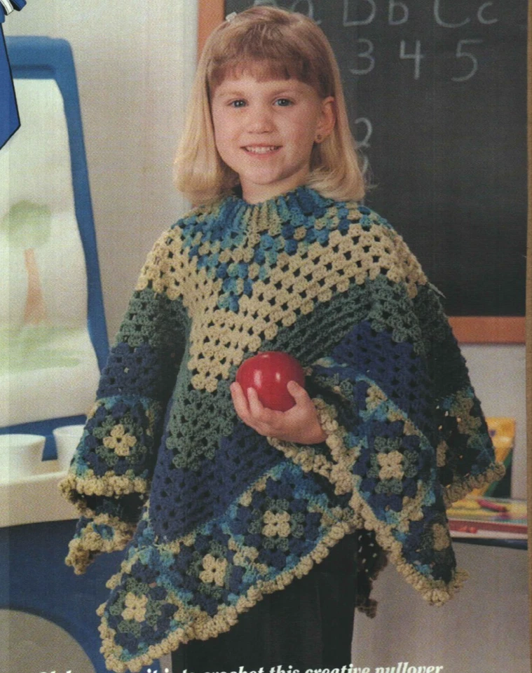 PONCHO CUADRADO ABUELA NIÑA 3 TALLAS PATRÓN GANCHILLO INSTRUCCIONES Foto 1 de 1