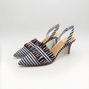 Gianni Bini Blue Striped Heels Women’s 9.5 Ruffles Sling Back *right heel scrape - Picture 1 of 9