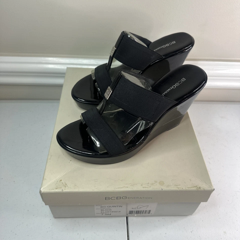 Sandalias de plataforma negras BCBG de colección Y2K talla 7,5 M hebilla BKE Foto 1 de 4