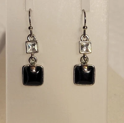 Lia Sophia BITE SIZED Crystals Black Cat's Eye Earrings Retired - Image 1 of 4
