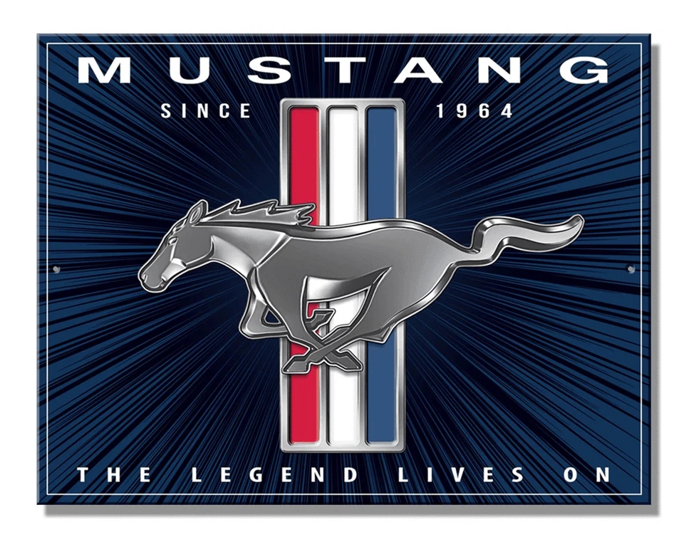 MUSTANG - LA LEYENDA VIVE - LETRERO DE METAL DE HOJALATA - ARTE CUEVA GARAJE DESDE 1964 Foto 1 de 1