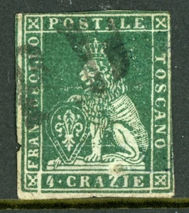 Italy 1851 Tuscany 4g Blue Green Scott #6a VFU L381 - Picture 1 of 6