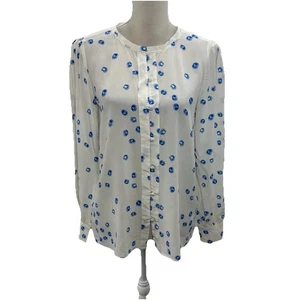 Blusa elegante para mujer REISS con botones de seda talla mediana manga larga blanca azul - Imagen 1 de 8