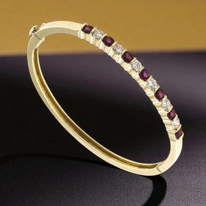 1.50 Cts F/VS1 Round Brilliant Cut Diamonds Ruby Bangle Bracelet 14K Yellow Gold - Picture 1 of 4