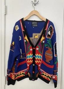 Berek Marta D Cardigan Sweater Sz Small Fiesta Southwest 1989 Vintage Handmade - Picture 1 of 13