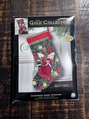 Gold Collection Dimensions CHRISTMAS ANGEL Trumpet Needlepoint Stocking Kit 9135 - Image 1 of 4