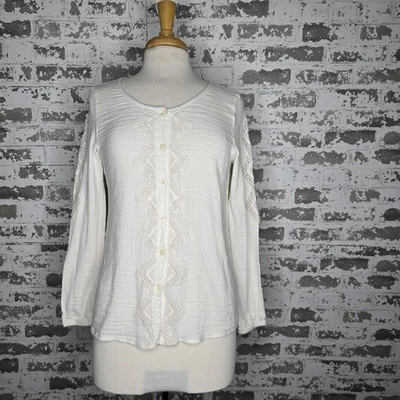 Blusa Ariat Mujer Algodón Gasa Gasa Gasa Manga Larga Abotonada Boho Diamante Talla M Foto 1 de 4