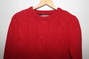 American Eagle Red Wool Cashmere Fisherman Sweater Cable Knit Unisex 40 Chest - Picture 1 of 5