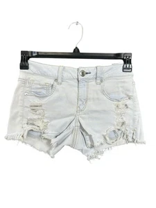 American Eagle Y2K weiß Super Super Stretch Distressed Denim Jeansshorts 4 - Bild 1 von 5