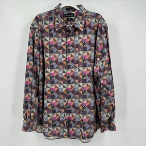 Camisa Paul Fredrick Para Hombres Y2K Geométrica Retro Estampado Retazos Talla XXL De Colección - Imagen 1 de 7