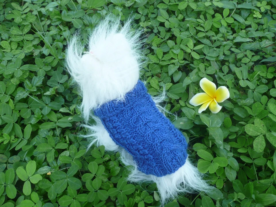 Suéter 100% Lana Hecho a Mano Tejido Azul Perro XXXXS Foto 1 de 1