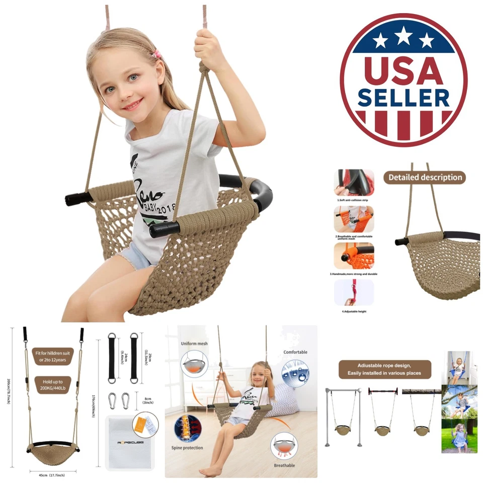 Asiento Columpio Exterior Interior Niños - Elegante Columpio Tejido a Mano para Niños Pequeños, Ligero Foto 1 de 4