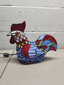 Exquisite Vintage Tiffany Style Stained Glass Rooster Chicken Table Lamp Light - Picture 1 of 10