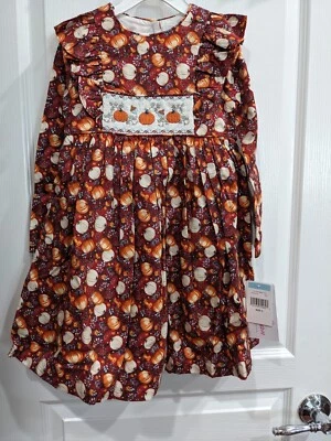 Bonnie Jean Baby Girls 3 Month-6X Thanksgiving Long Sleeve Smocked Pumpkin Dress - Image 1 of 4