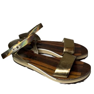 LANVIN Gold Bride Cheville Sandals Women’s 41 (US-10) Flats Ankle Strap, Italy - Image 1 of 4