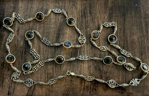 "Collar de colección 59"" Accessocraft NYC tono dorado piedras color cacao gema de vidrio estación" - Imagen 1 de 9