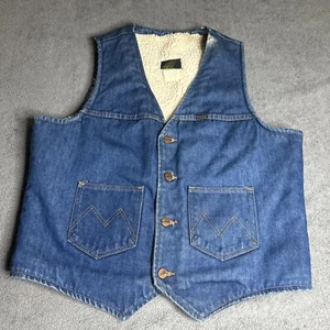Vtg Maverick Denim Sherpa Cowboy Western Trucker Work Farm Vest Mens L Made USA - Picture 1 of 5