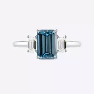 950 Platinum Ring 2.30 Carat IGI Lab Grown Emerald Cut Diamond Fancy Vivid Blue - Picture 1 of 9