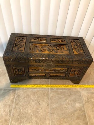 COFRE ORIENTAL TALLADO VINTAGE TALLAS SUPER DETALLADAS 27x14x12,5 Foto 1 de 4