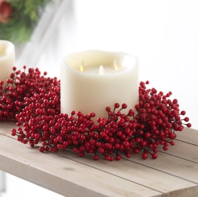NEW!~RAZ Imports~13" Red Berry Christmas Candle Ring~Small Wreath~Autumn/Pillar - Image 1 of 2