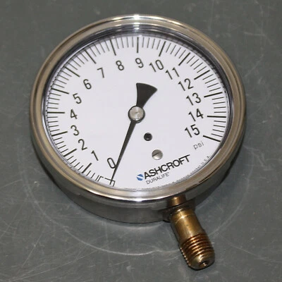 Ashcroft Industrial Pressure Gauge 351009AW02L15#, 1/4" NPT, 3-1/2" Dial, 15 psi - Image 1 of 4