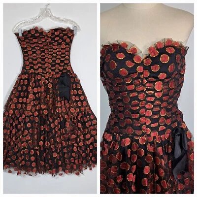 Vintage Bellville Sassoon Strapless Party Dress Ruched Tiered Skirt XS Metallic - Image 1 of 4