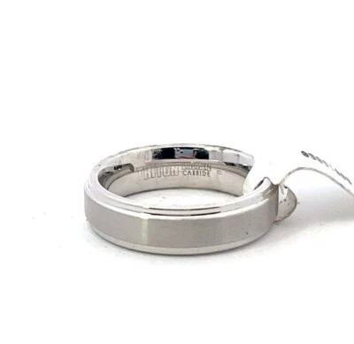Triton White Tungsten Carbide Comfort Fit 6mm Satin Center Step Edge Band Ring - Image 1 of 4