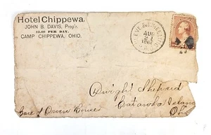 Sobre de historia postal de Estados Unidos Hotel Chippewa Camp Chippewa 1886, Ohio ~ T269E - Imagen 1 de 3