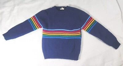 Suéter de Cuello Redondo Acrílico VBSSS Vintage Años 80 Azul Arco Iris Rayas Talla Med 5/6 Foto 1 de 4