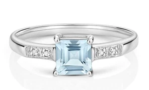 Aquamarine and Diamond Ring Solid 9ct White Gold Real Genuine Stones Size J - Q - Picture 1 of 6