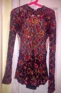 Elegant black/red and gold leotard. Custom made for competition. Price reduced! - Picture 1 of 5