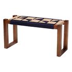 Pemberly Row 15.7" Seagrass & Acacia Wood Accent Bench in Blue and Brown