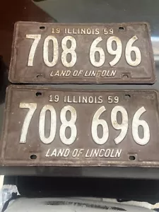 Vintage Illinois 1959 Auto License Plate Set 708 696 Man Cave Car Collector - Picture 1 of 2