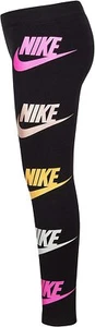 Nike Girls Futura Shine Dri Fit Leggings Color Swoosh Logos Down Leg Black - 6X - Picture 1 of 5