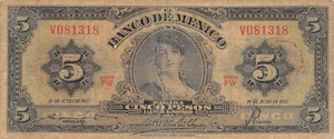 Mexico  5  Pesos  19.6.1957  Series  FW  Prefix  V  Circulated Banknote HJ 9 - Picture 1 of 2