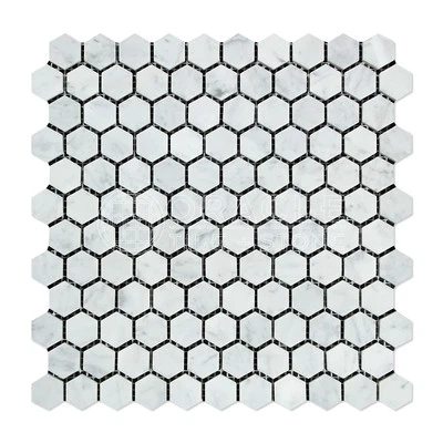 Carrara White Italian (Bianco Carrara) Marble 1 inch Hexagon Mosaic Tile - Image 1 of 2