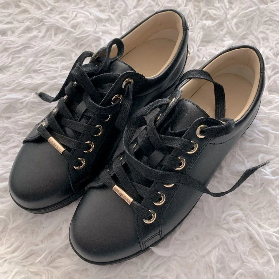 RRP US$950 NEW Jimmy Choo women black leather low top sneakers US7 EU37 - Image 1 of 4