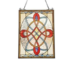 Stained Glass Window Panel Colorful Medallion Suncatcher ONE THIS PRICE - Picture 1 of 3