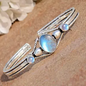 Blue Fire Labradorite Gemstone 925 Sterling Silver Bracelet Everyone Gift Cuff - Picture 1 of 9
