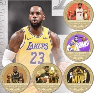 5 pcs LeBron James Los Angeles Lakers Gold Coin Inc Display Box - image 1 of 4