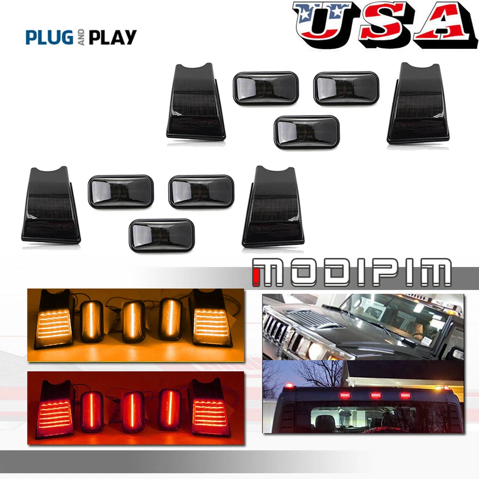 For 2003-09 Hummer H2 | 2005-09 H2 SUT LED Smoked Cab Roof Marker Lights Kit 10x - Image 1 of 4