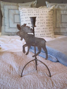 RUSTIKALER ELCH KERZENHALTER AUS METALL NEU - Bild 1 von 1